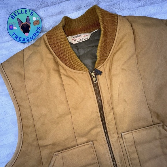 Walls Men's‎ Large Blizzard Pruff Insulated Tan Duck Canvas Vest USA Made VTG - Picture 1 of 7